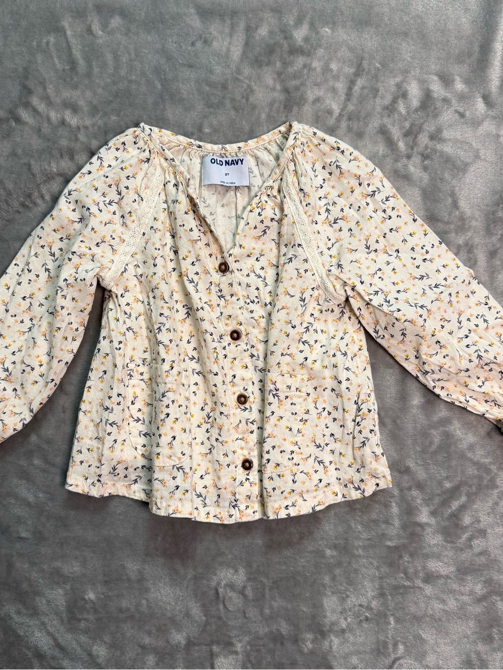 Old Navy Cream Button-Down Top with Tiny Floral Print